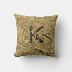 Gold Cracked Natural Rock Texture Custom Monogram Cushion
