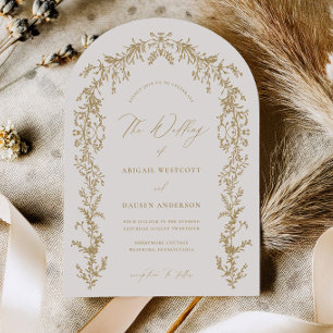 Gold & Cream Arched Wedding Invitation Card