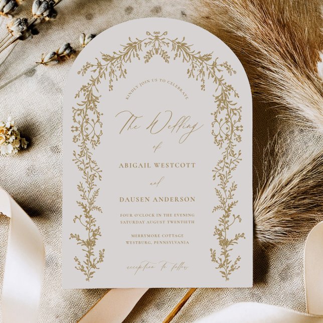 Gold & Cream Arched Wedding Invitation Card (Creator Uploaded)
