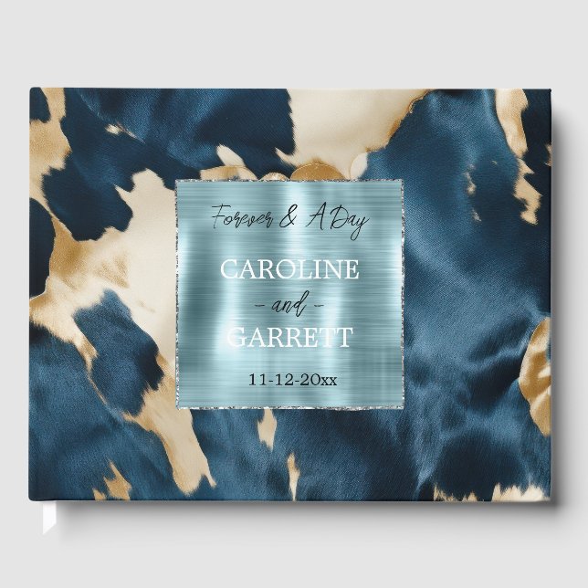 Gold Cream Blue Cream Cowhide Guest Book (Front)