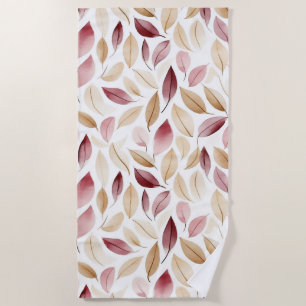 Gold Cream Blush Red Leaves  Beach Towel