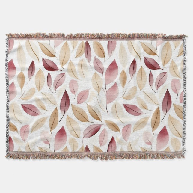 Gold Cream Blush Red Leaves  Throw Blanket (Front)