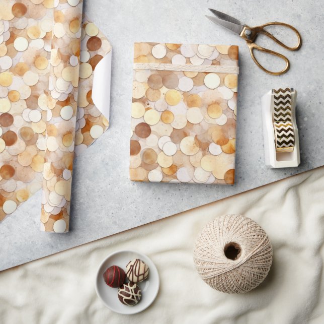 Gold Cream Brown Coin Circles Wrapping Paper (Crafts)