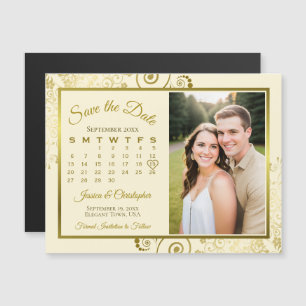 Gold & Cream Calendar & Photo Save the Date Magnet
