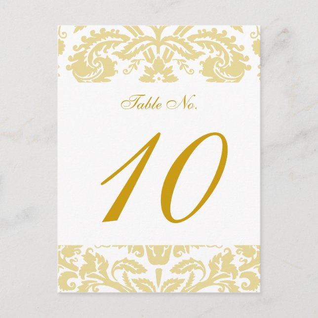 Gold Cream Damask Wedding Table Card (Front)