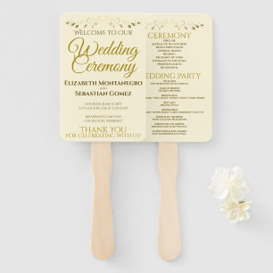 Gold & Cream Elegant Flourish Wedding Program Hand Fan
