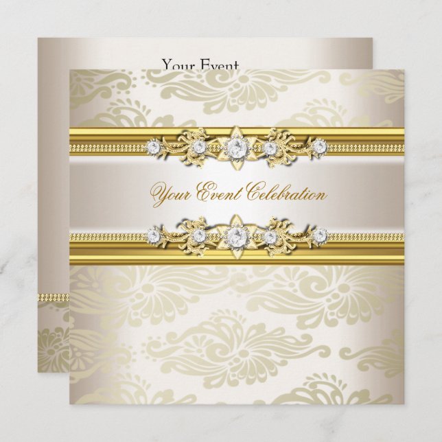 Gold Cream Embossed Look Elegant Party Invitation (Front/Back)