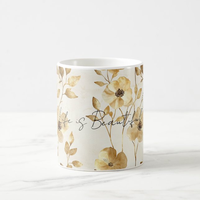 Gold Cream Flowers Coffee Mug (Center)