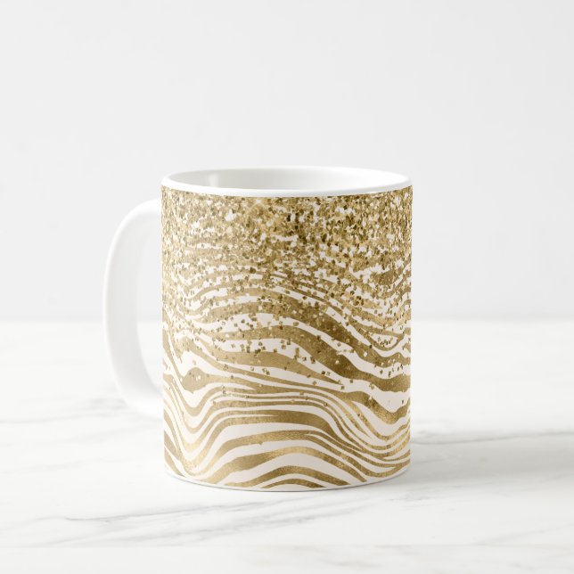 Gold Cream Glitzy Glitter Zebra Print     Coffee Mug (Front Left)