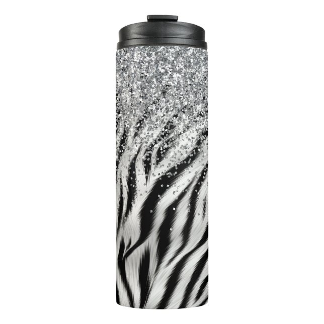 Gold Cream Glitzy Glitter Zebra Print Thermal Tumbler (Front)