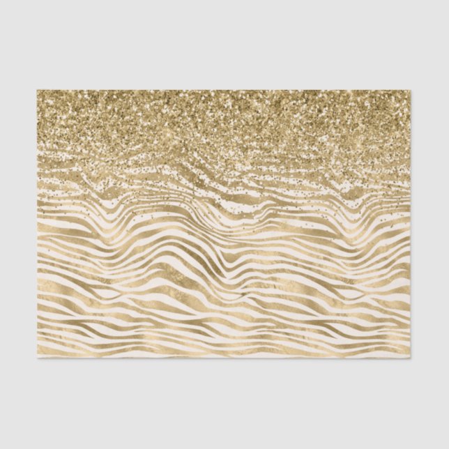 Gold Cream Glitzy Glitter Zebra Print      Tissue Paper (Front)