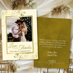 Gold & Cream Love & Thanks Posh Wedding Photo Note Thank You Card
