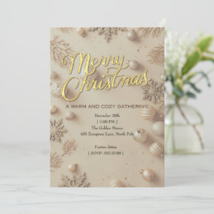 Gold & Cream Merry Christmas Party Invitation