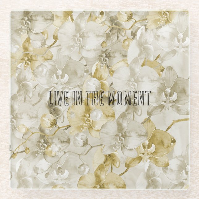 Gold Cream Orchid Flowers   Glass Coaster (Front)