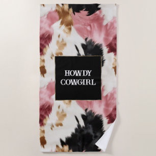 Gold Cream Pink Black Cowgirl Cowhide  Beach Towel