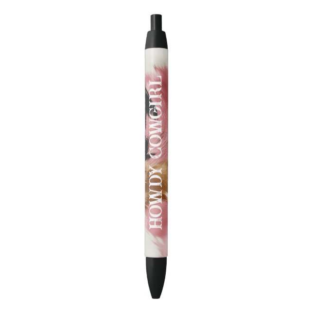Gold Cream Pink Black Cowgirl Cowhide  Ink Pen (Front Vertical)