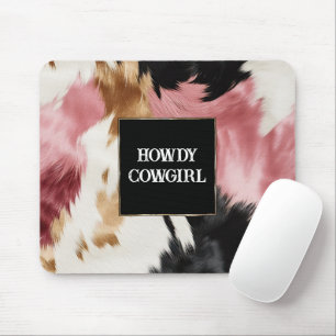 Gold Cream Pink Black Cowgirl Cowhide  Mouse Pad