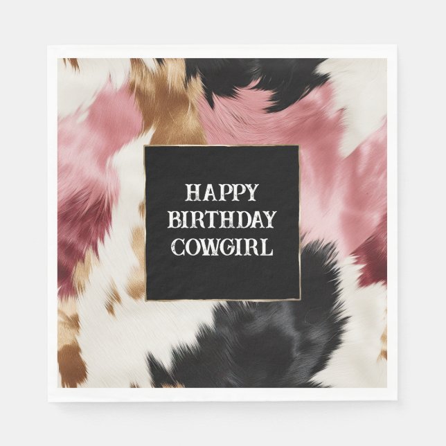 Gold Cream Pink Black Cowgirl Cowhide  Napkin (Front)