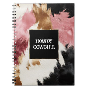 Gold Cream Pink Black Cowgirl Cowhide Notebook