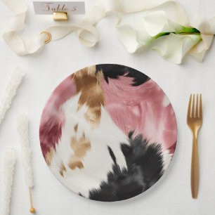 Gold Cream Pink Black Cowgirl Cowhide Paper Plate