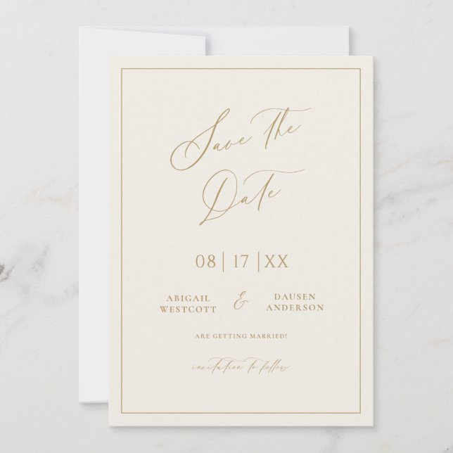 Gold & Cream Save the Date Wedding Announcement (Front)