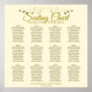 Gold & Cream Simple 12 Table Wedding Seating Chart