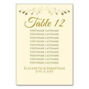 Gold & Cream Simple Elgant Wedding Seating Chart Table Number