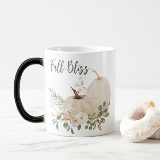 Gold Cream Watercolor Pumpkin and Roses Fall Bliss Magic Mug