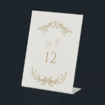 Gold & Cream Wedding Table Number Card Sign<br><div class="desc">Our wedding table number sign features modern lettering and vintage botanical laurels - perfect for helping your guests find their table at your wedding reception or event.</div>