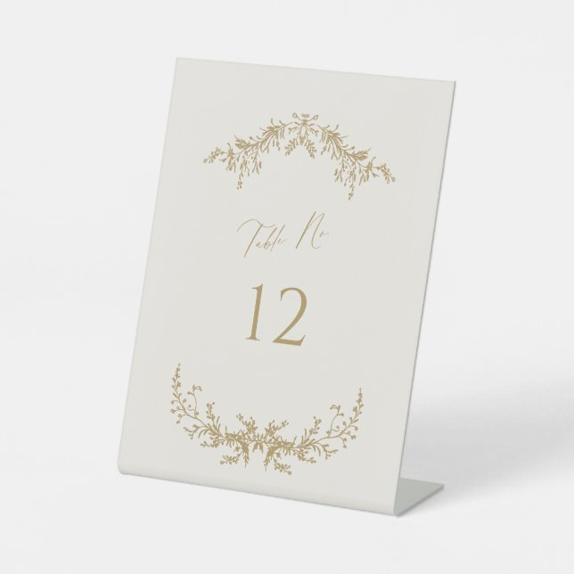 Gold & Cream Wedding Table Number Card Sign (Front)