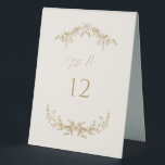 Gold & Cream Wedding Table Number Card Sign<br><div class="desc">Our wedding table number sign features modern lettering and vintage botanical laurels - perfect for helping your guests find their table at your wedding reception or event.</div>