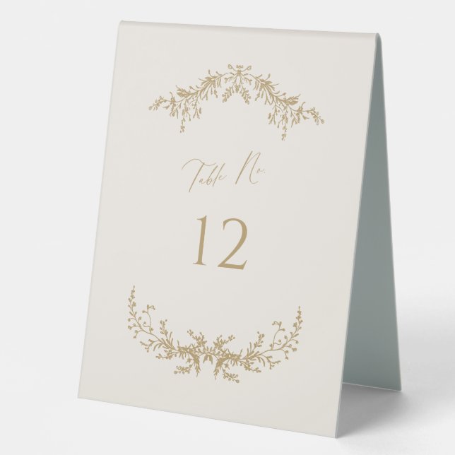Gold & Cream Wedding Table Number Card Sign (Front)