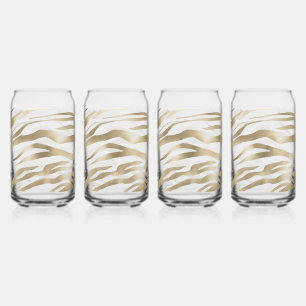 Gold Cream Zebra Print   Can Glass