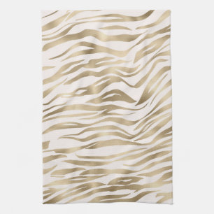 Gold Cream Zebra Print Tea Towel