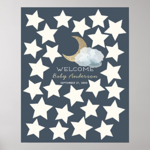 Gold Crescent Moon Midnight Blue Guest Book Sign