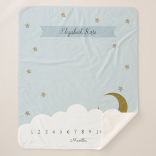 Gold Crescent Moon & Stars Grey Milestone Sherpa Blanket
