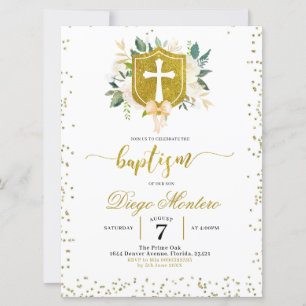 Gold Crest and cross Gender Neutral Baptism Invite