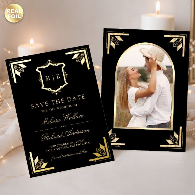 Gold Crest Black Wedding Save the Date (Creator Uploaded)