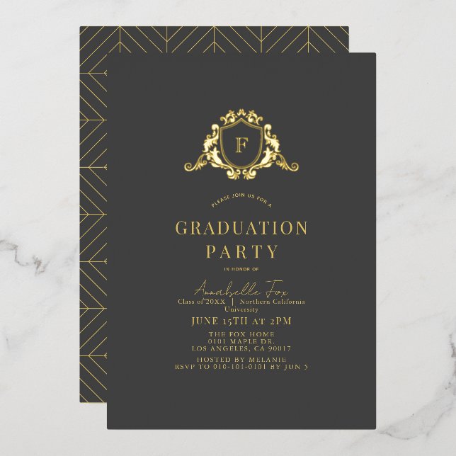 Gold Crest Monogram Dark Grey Graduation (Front/Back)