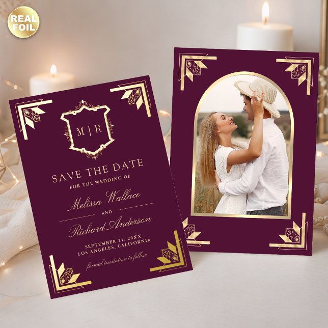 Gold Crest Plum Purple Wedding Save the Date (Creator Uploaded)