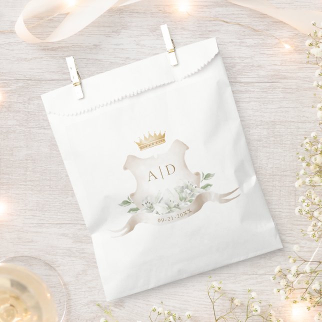 Gold Crest Royal Crown Wedding Monogram Favour Bag (Clipped)