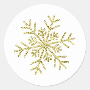 Gold Crinkle Winter Wonderland Snowflake Elegant Classic Round Sticker