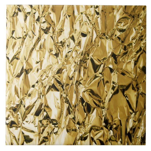 Gold crinkly tin foil plated abstract design ceramic tile (Front)