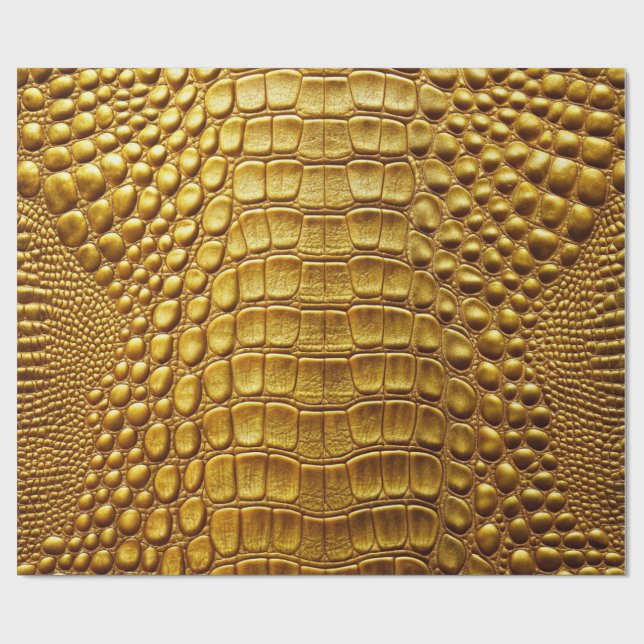 Gold Crocodile Alligator Skin Faux Leather Print Wrapping Paper (Flat)