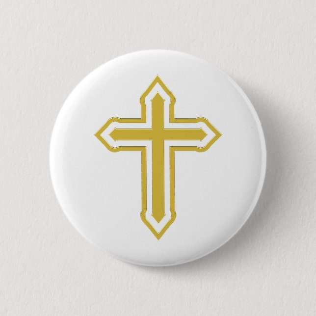 Gold Cross 6 Cm Round Badge (Front)