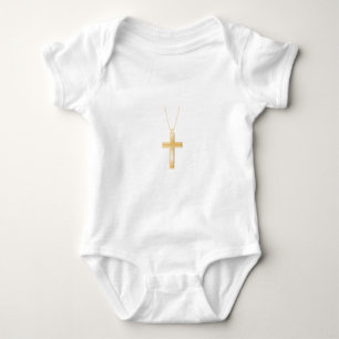 Gold cross and chain, looks like real jewellery. baby bodysuit