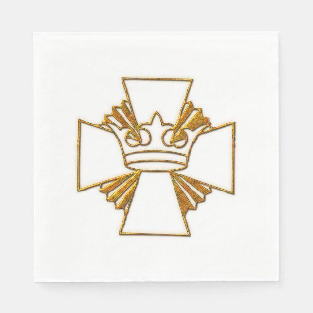 Gold Cross and Crown Napkin (Front)