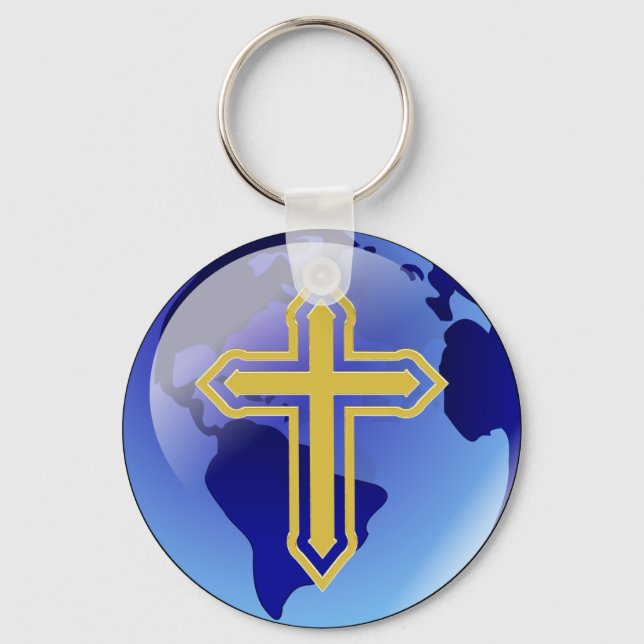 Gold Cross and Earth Key Ring (Front)