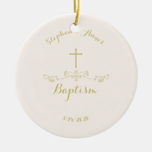 Gold Cross and Laurels Ceramic Tree Decoration