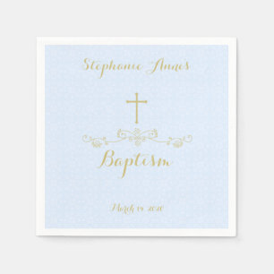 Gold Cross and Laurels in Light Blue Napkin